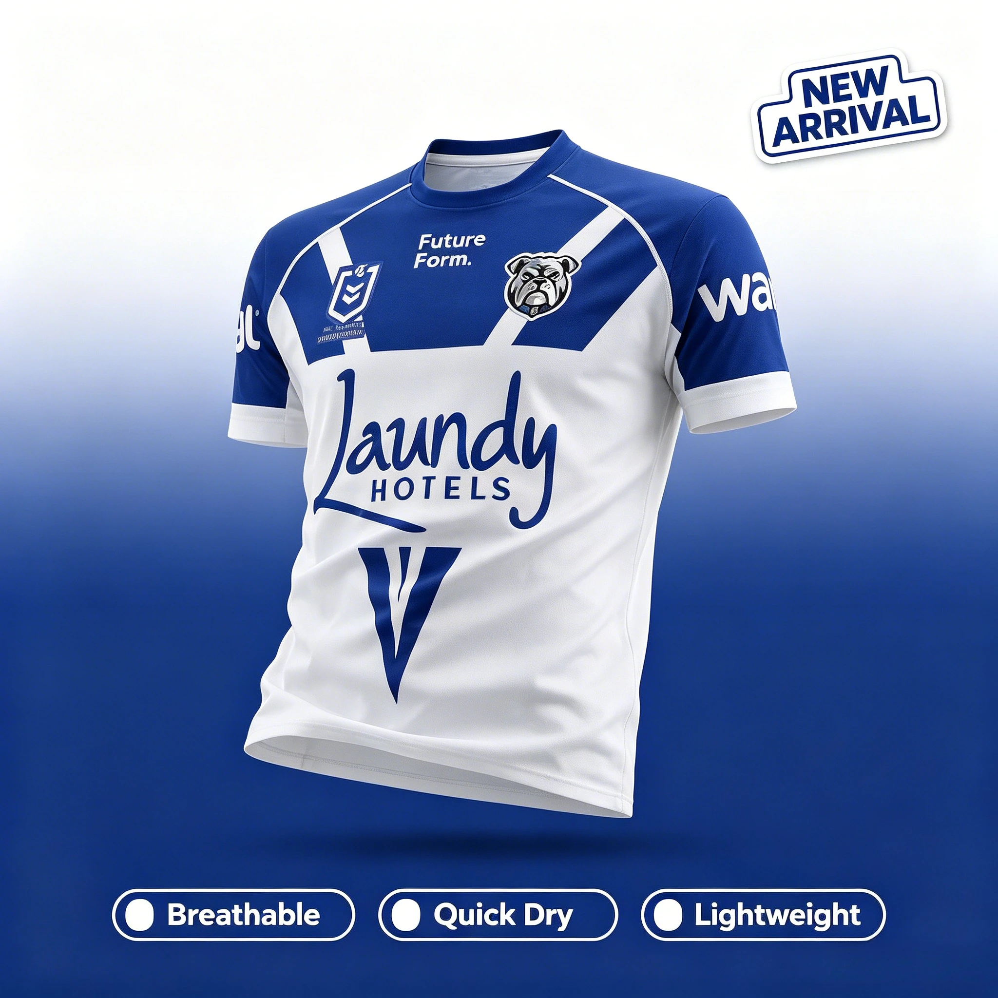 2026 Parent Child 3D Printing Outdoor Sports Quick Drying Breathable T-shirt Blue and White Colors Bulldog Style Rugby T-shirt