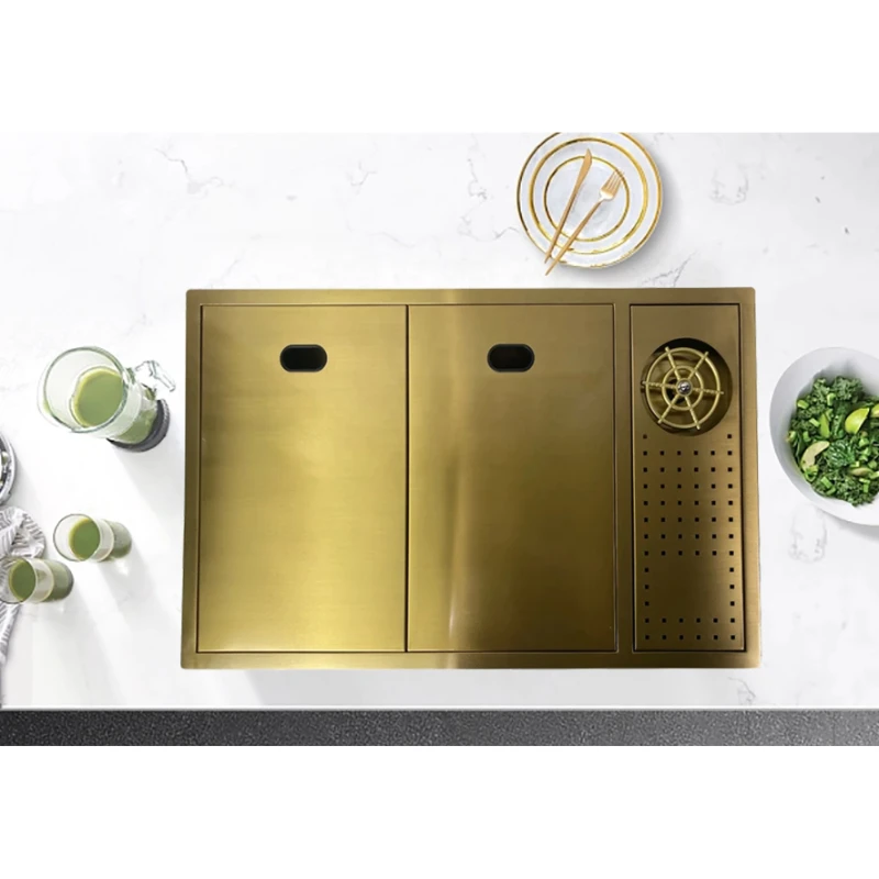 Golden Under Mount kitchen sinks Stainless Steel Cover Hidden Washer fregadero acero inoxidable Kitchen Sink