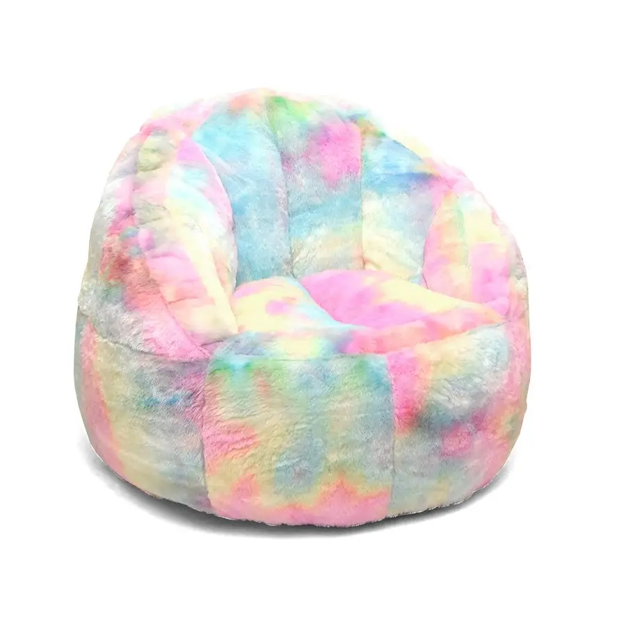 

Sorbet Dreams Large Rainbow Fur Kids Bean Bag Chair Soft Plush Comfortable Playroom Bedroom Seating Cushion Lounger Children Te