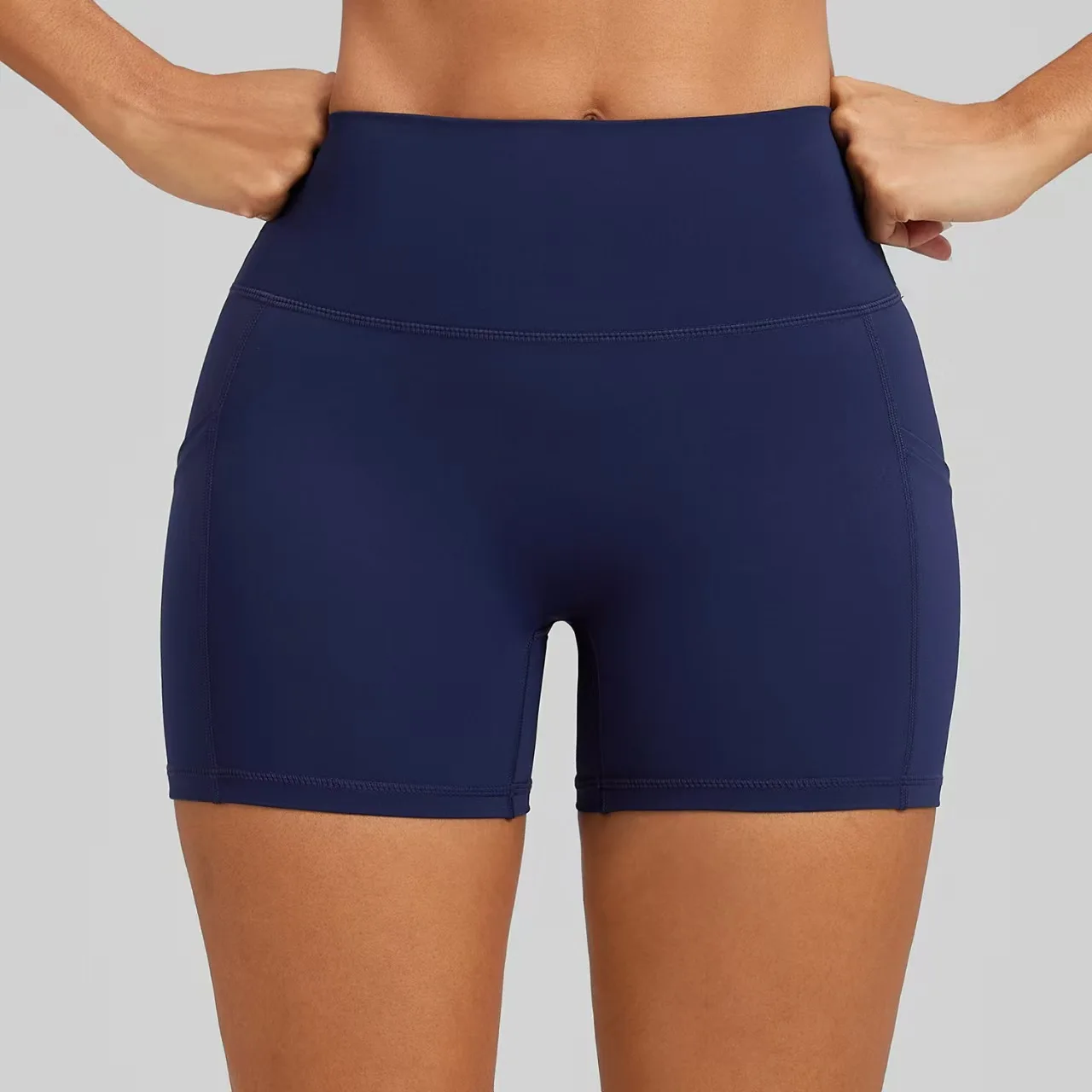 Women sporty pant yoga running tennis fitness High waist unembrassed yoga's short pants with two pockets seamless sport shorts