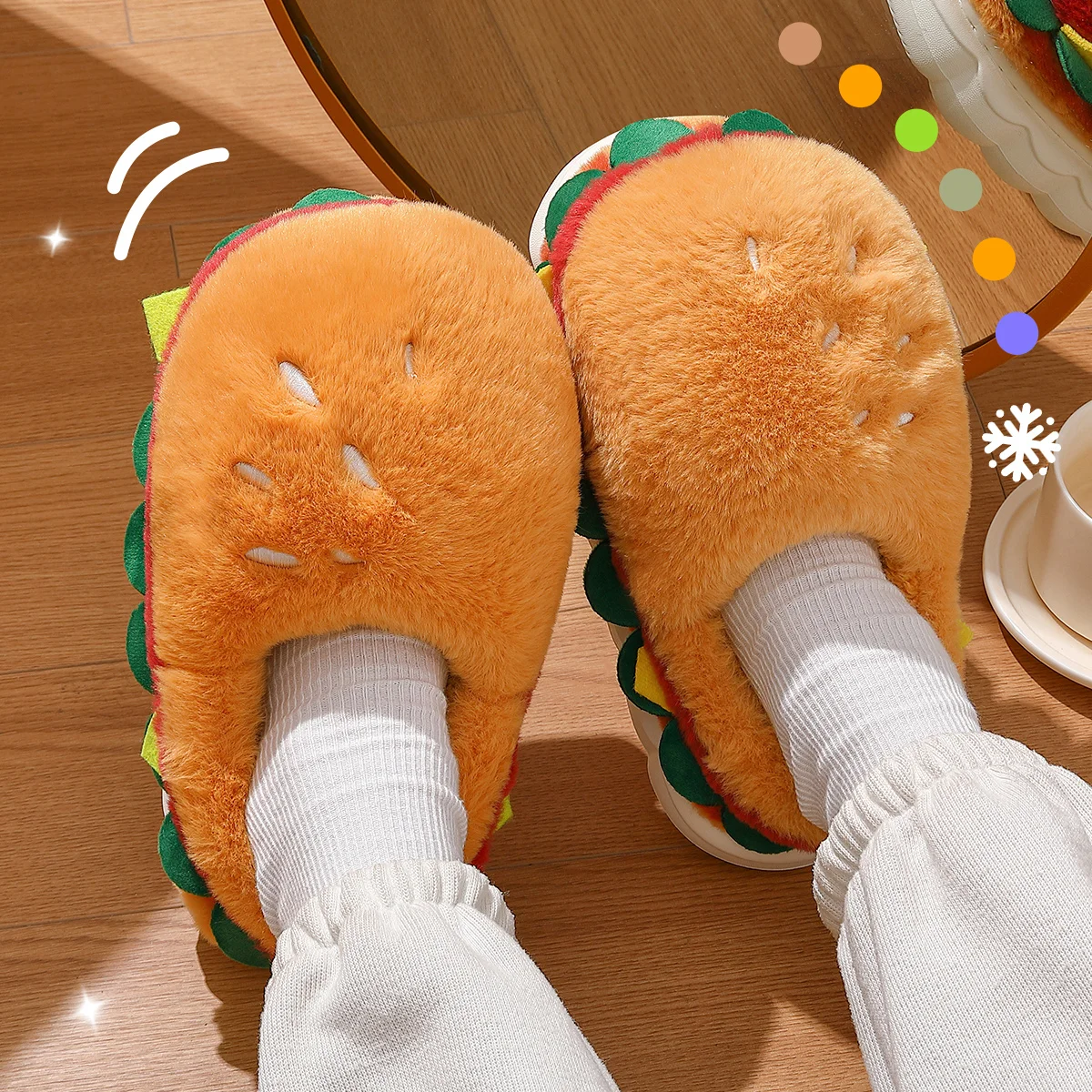 Creative Simulation Hamburger Slippers Women Men Funny Thick Sole Plush Shoes Non-Slip Soft Bottom 3D Cartoon Slides Indoor Home