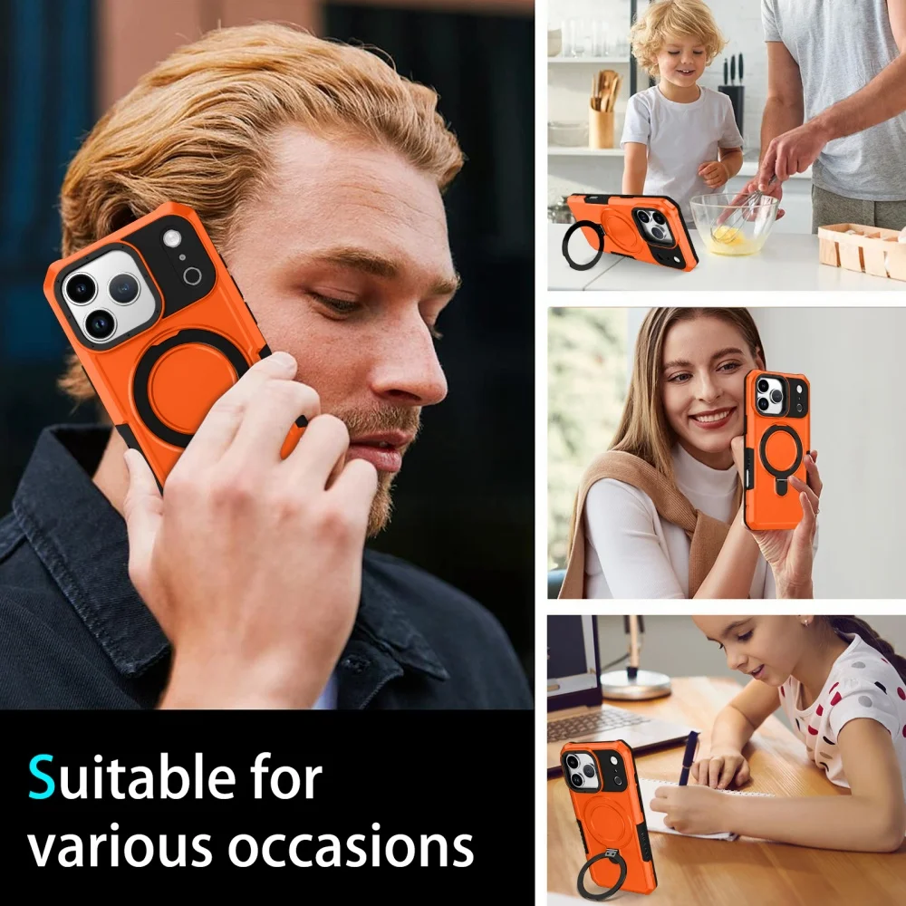 Luksusowe etui z pancerzowym wykończeniem i magnetycznym uchwytem MagSafe do iPhone'a 17 Pro Max 17 Air z pierścieniem, odporne na wstrząsy.