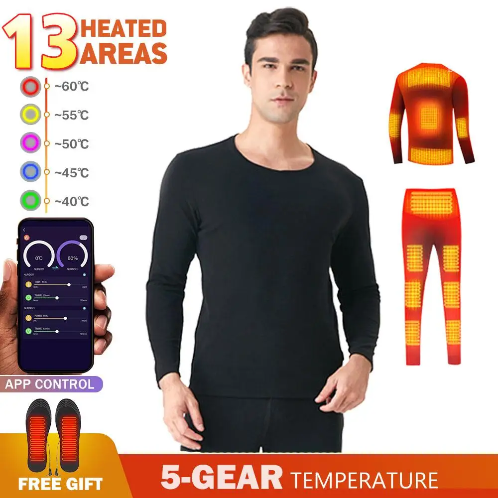 

Heated Jacket Thermal 8-24 Area Underwear Winter Heating Underwear Suit Smart Phone APP Control Temperature USB Battery Powered