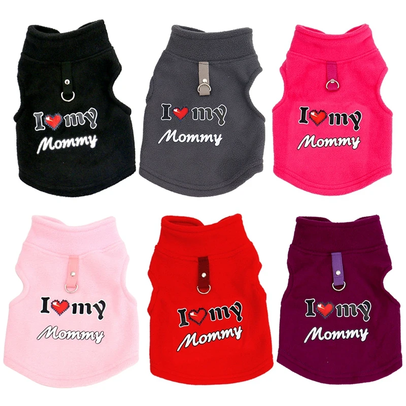 Dog Sweater Cat Dog Clothes with D-Ring Leash I Love Mommy/Daddy Signs Dogs Boy Girl Stretchy Warm Sweatshirt Puppy Apparel