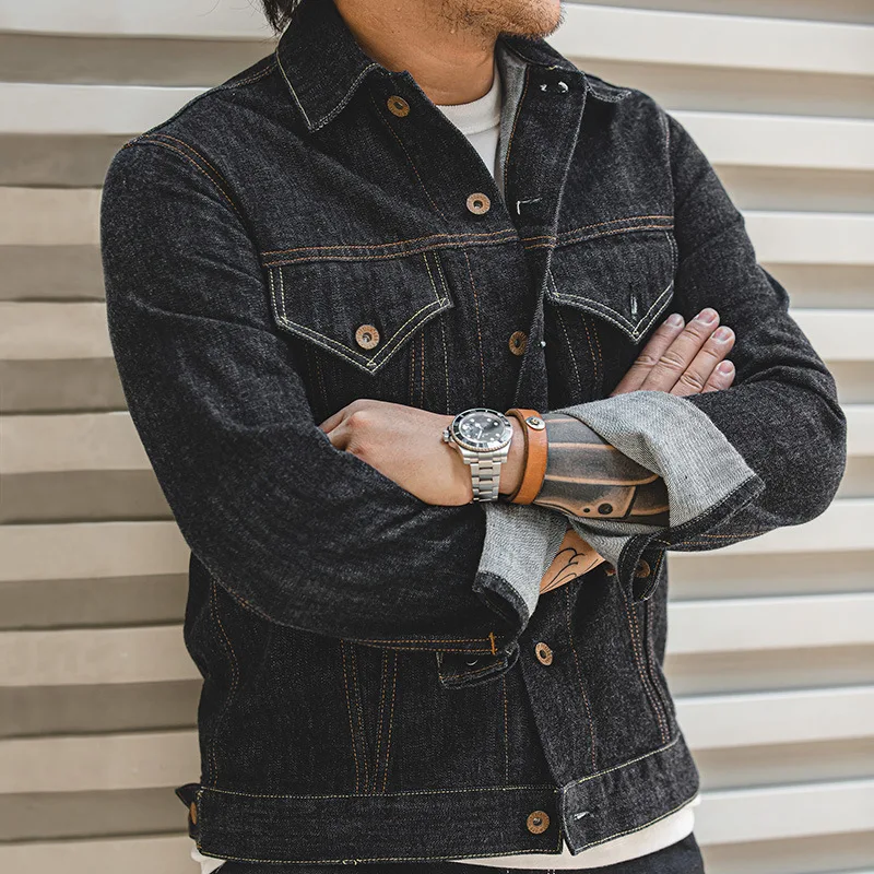 Maden Retro American Washed Dark Denim Jacket Youth Trendy Slim Fit Third Generation Workwear Coat for Men Spring Season