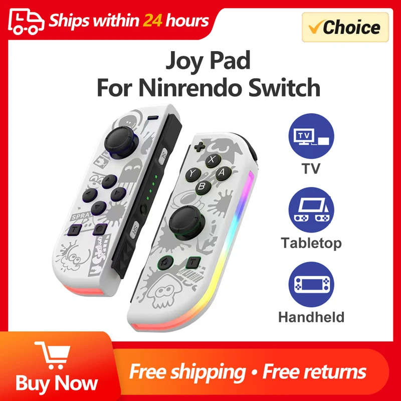 BT 5.2 Joy Controller RGB LED Switch Splatoon Joypad for Switch/Lite/Oled JoyCon Gamepads Joystick with Dual Vibration