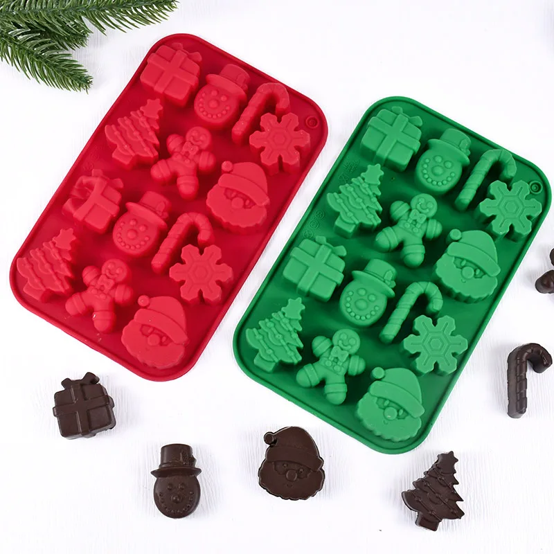 Christmas Silicone Chocolate Molds Candy Baking Mould Snowflake Snowman Xmas Tree Gingerbread Man Santa Claus Gift Mold Tools