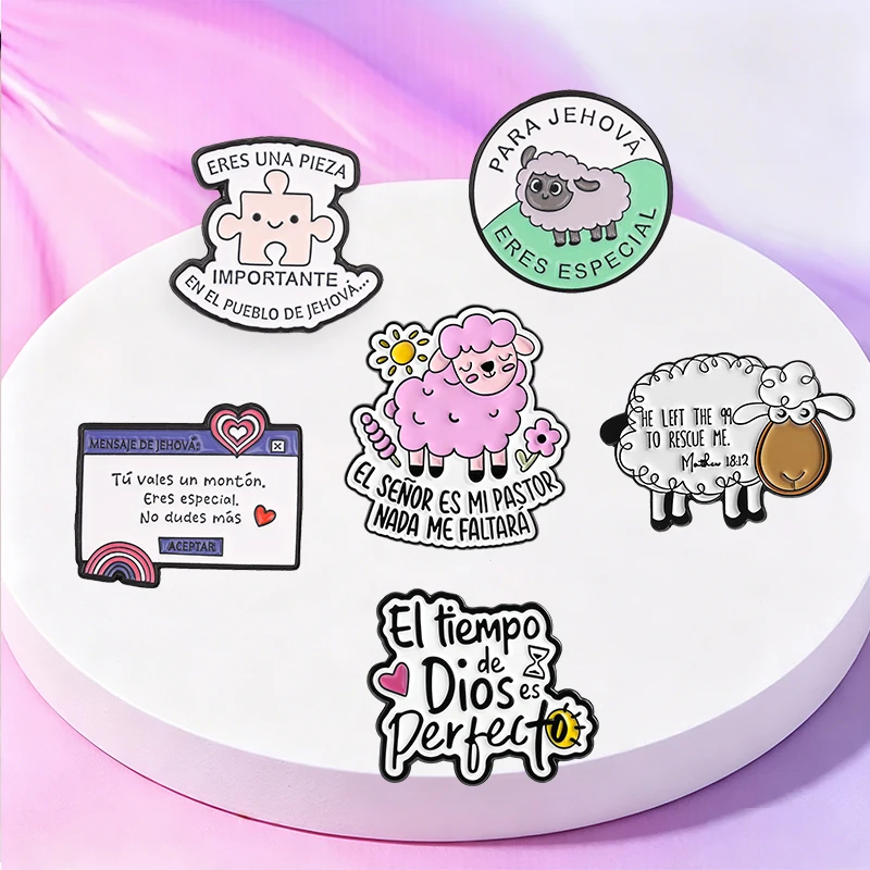 Rosa Schafe Jesus Glaube Brosche Emaille Pins EL SENOR ES MI PASTOR NADA ME FALTARA Broschen Revers Abzeichen Schmuck Geschenk für Freunde – Detail 5
