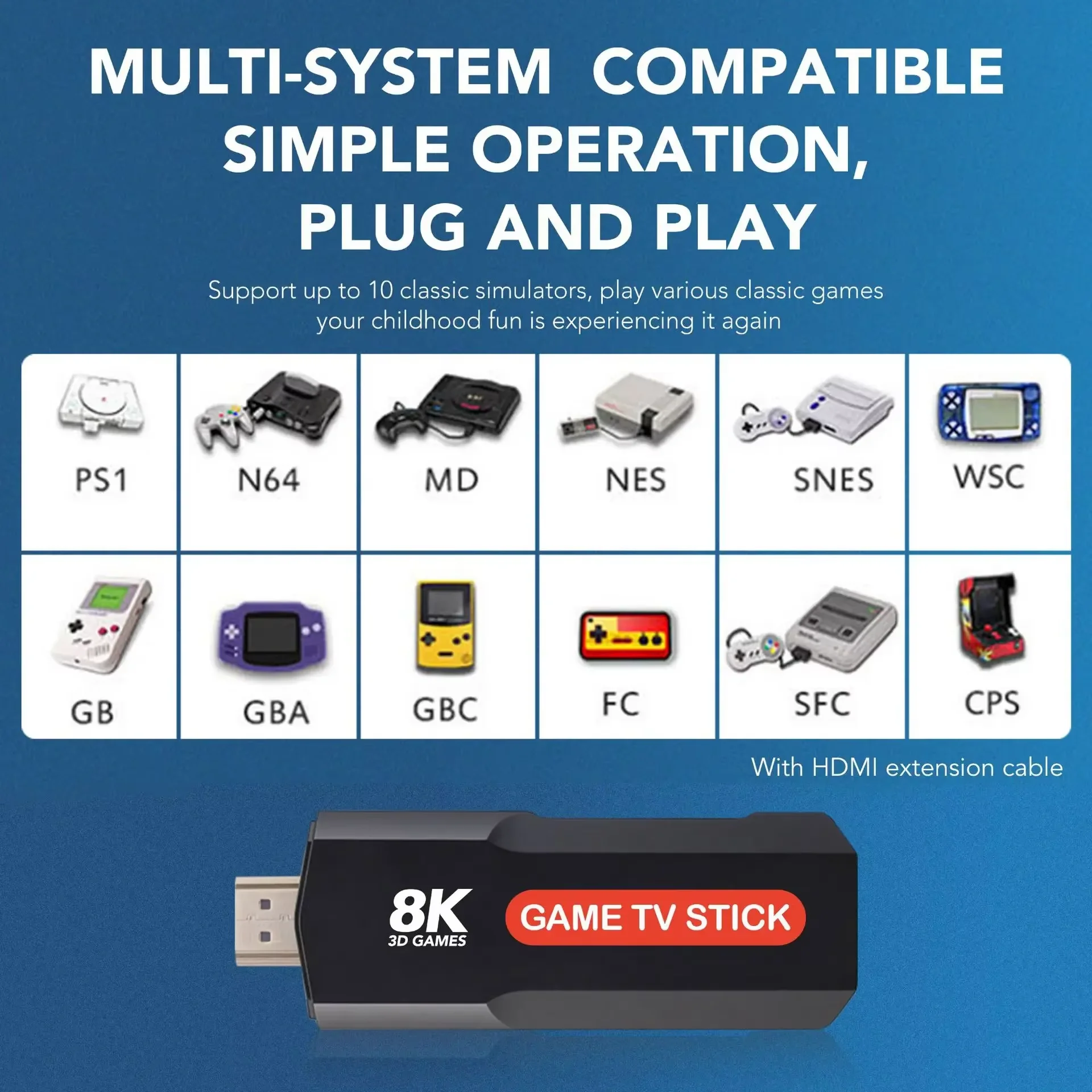 X2 Plus Game Stick 8K Retro Video Game Console مع وحدة تحكم لاسلكية 64G TV Sticks 10000+ ألعاب لهدية PSP