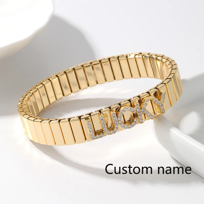 

Closed End Stretch Rope Bracelet Personalized Initials Custom Stainless Steel Bracelet Zirconia inlaid monogram Birthday Gift