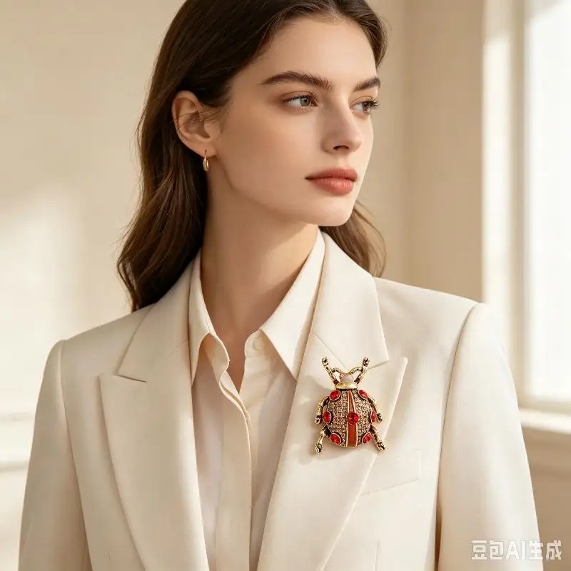Vintage Rhinestone Ladybug Brooch Crystal Insect Beetle Brooch Pin Women Fashion Jewelry Accessory