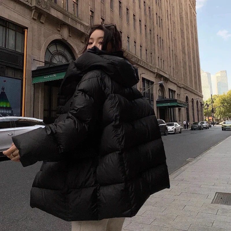 Mid-length Women Jacket Hooded Coats Down Hooded Loose Casual Feather Coats Korean Fashion Solid Parka Thick Warm Down Jackets