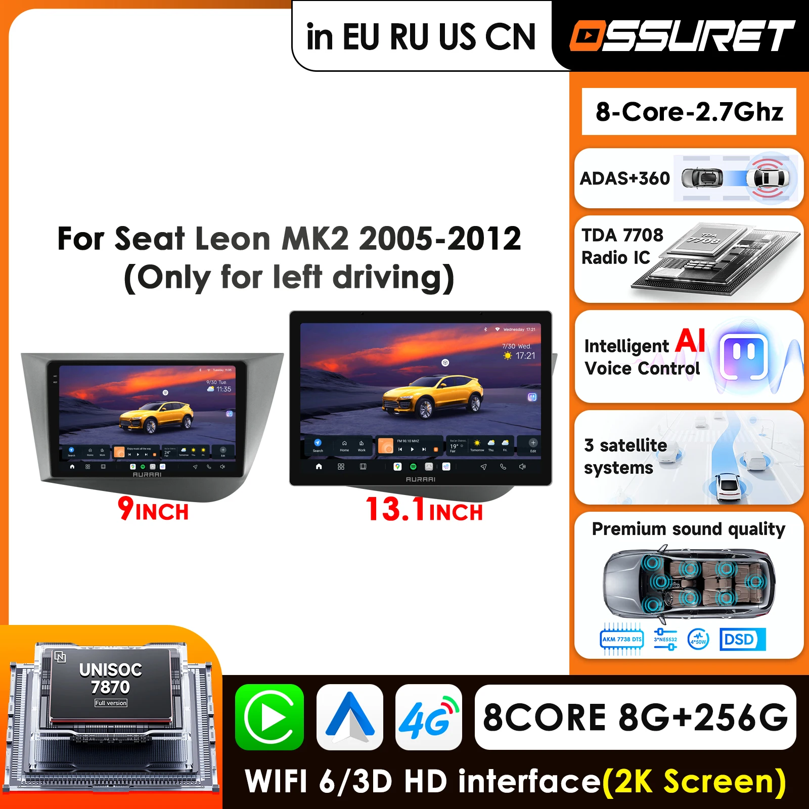 

2K Screen Carplay 4G Android Car Radio For Seat Leon 2 MK2 2005-2012 GPS Multimedia Player WIFI Car Intelligent System Stereo