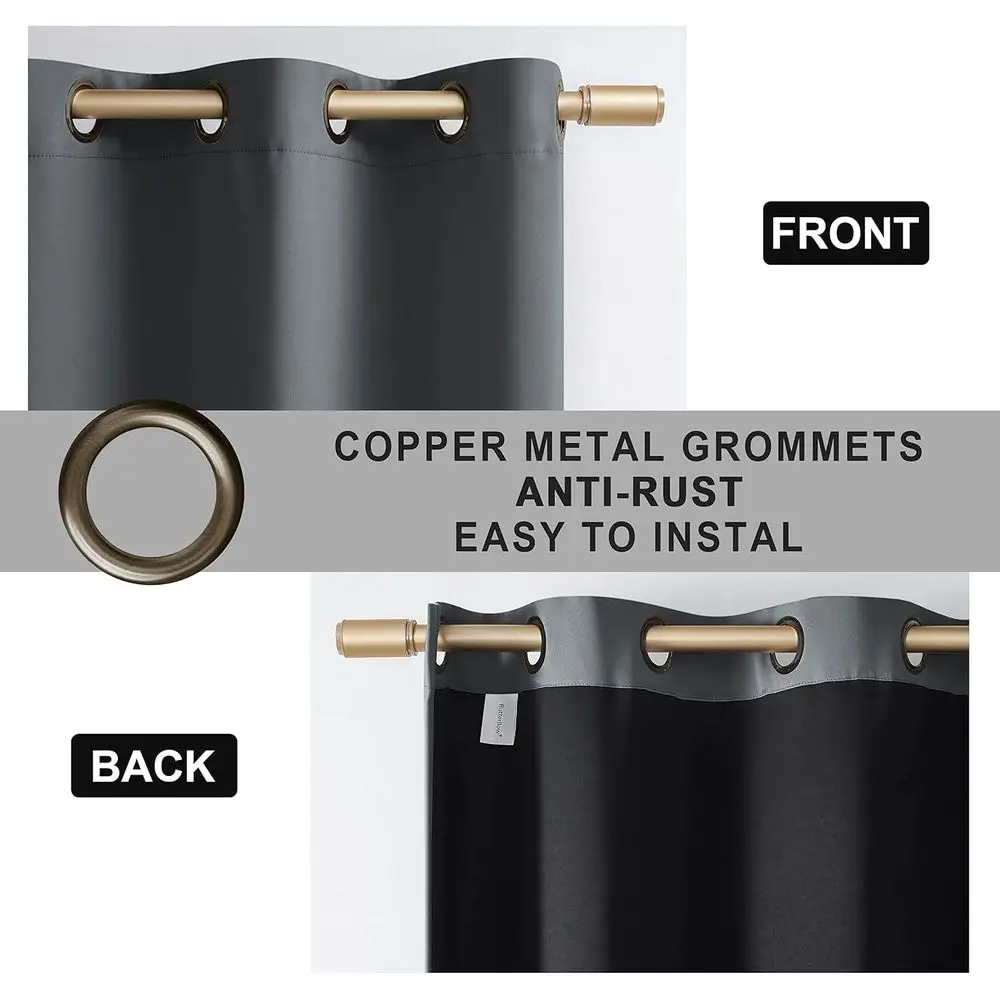 Thermisch geïsoleerde verduisteringsgordijnen, 96 set met 2 panelen, warmte- en lichtblokkering, doorvoertules voor woonruimtes, donkergrijs (52W x 96L)
