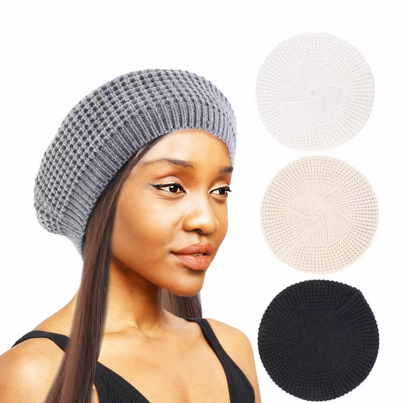 Vintage Women's Knit Beret Cap Fashion Winter Hat Casual Elastic Solid Color Ladies Outdoor Warm Beanie Party