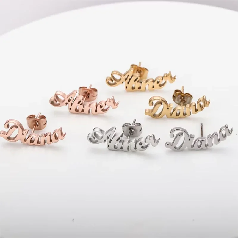 Pendientes personalizados con letras y nombres para mujer, joyería de acero inoxidable, aretes dorados a la moda, regalo único para ella, venta al