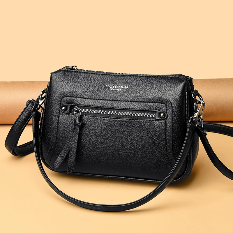 

Новинка 2023 года, женская многослойная сумка с диагональным крестом, модная и универсальная сумка из мягкой кожи, большая вместительная сумка через плечо с диагональю Cros