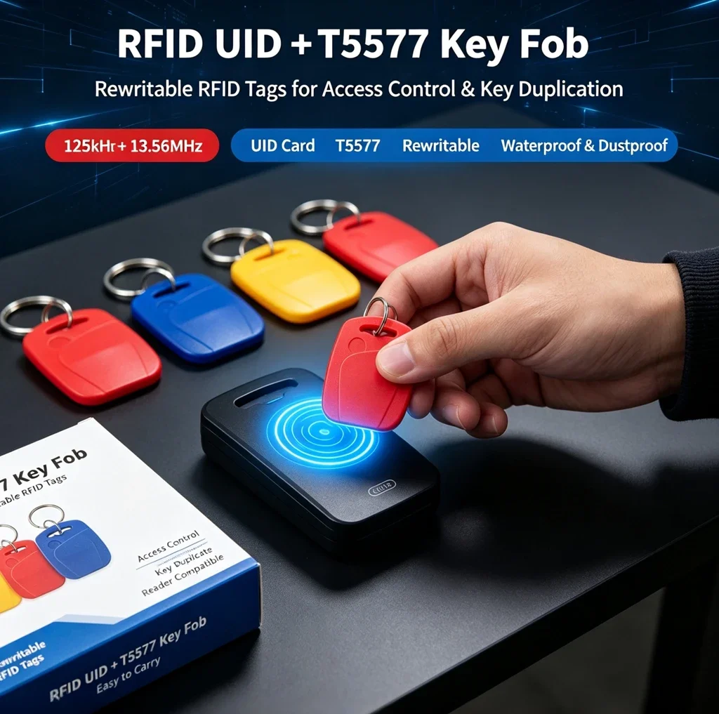 DIXSG Double frequency IC+ID UID Rewritable Composite Key Tags Keyfob (125KHZ EM5200 RFID+13.56MHZ UID Changeable