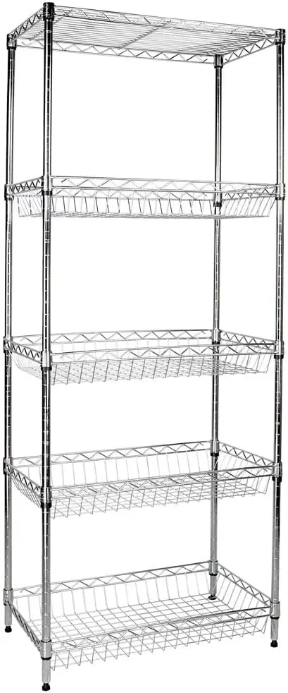 

Chrome 5-Shelf Wire Shelving with Baskets 24"x14"x60" (Chrome)