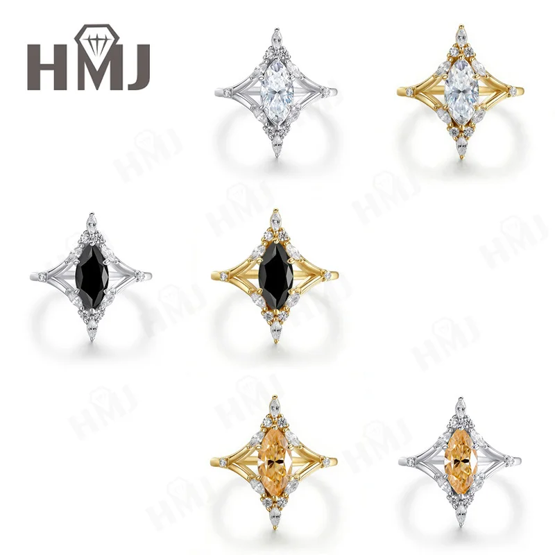 

Кольцо с муассанитом огранки «Маркиз» из стерлингового серебра 925 пробы, цвета D/черный/шампань, изысканные ювелирные украшения, роскошный подарок на День матери для мамы