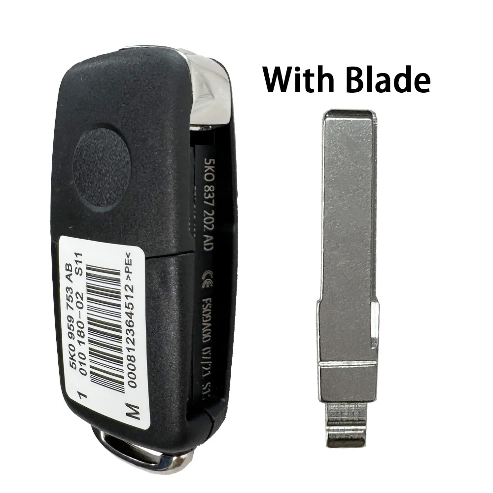 YOCASTY OEM 5K0837202AD llave remota abatible para VW Touran Jetta Tiguan Transporter PASSAT GOLF POLO 433Mhz integrado 48 CHIPD48