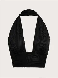Sexy Solid Backless Crop Halter Top Women Summer 2024 Y2K Clothes Grunge High Street Style Club Sleeveless Cami Top Streetwear