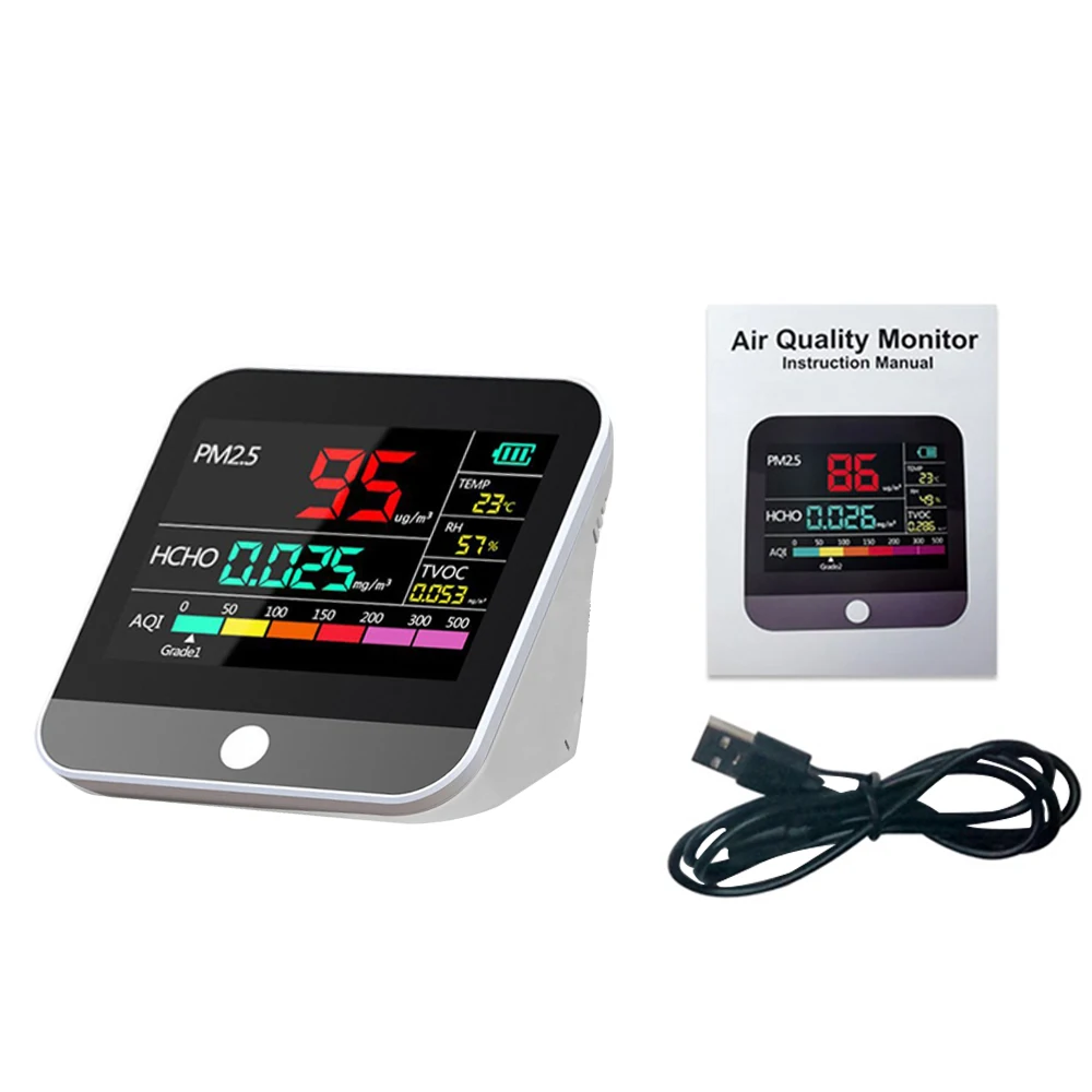 High Accurate Portable Indoor  8 in One Air Quality Monitor PM2.5 PM1.0 PM10 AQI Detector with HCHO