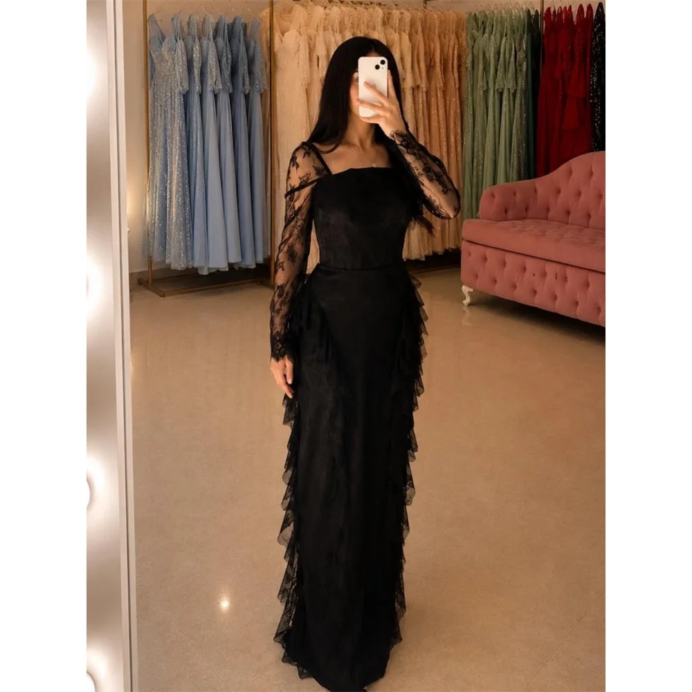 

Lorrtta Lace Square Collar black Mermaid Evening Dress Formal Tiered Elegant Luxury Ruffles 2026 Customized Robes de Soirée