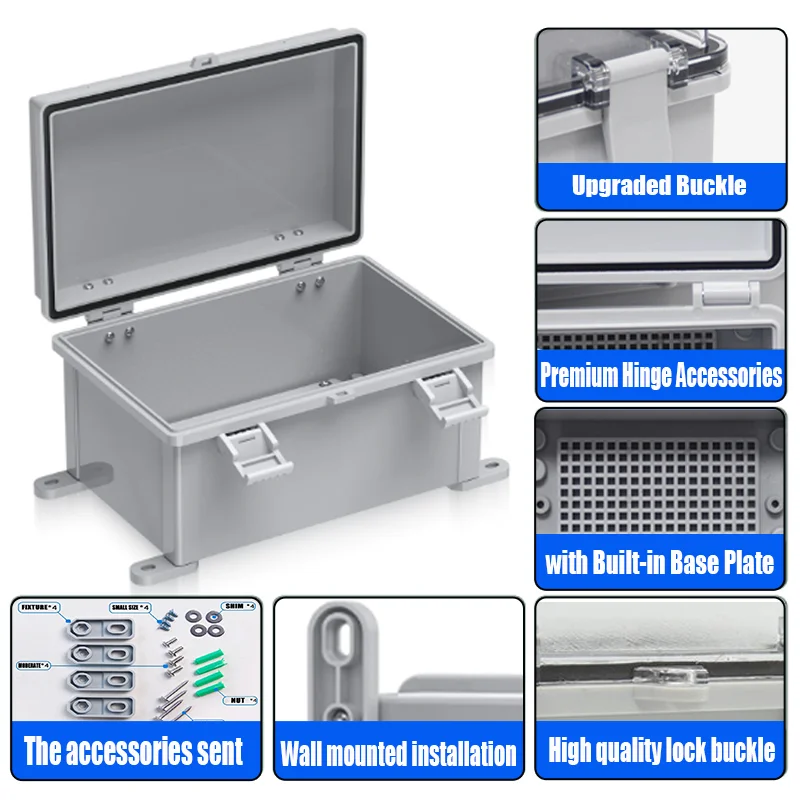 IP66 Plastic Transparent Gray Waterproof Enclosure Safe Box for Outdoor Electronic Projects Electrical Instrument Junction