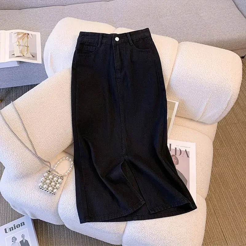 

Black Grey Female Jeans Skirts with Slit Cheap Clothing Trend 2025 Vintage Sales Korean Fashion New in Style Women's Denim Skirt
