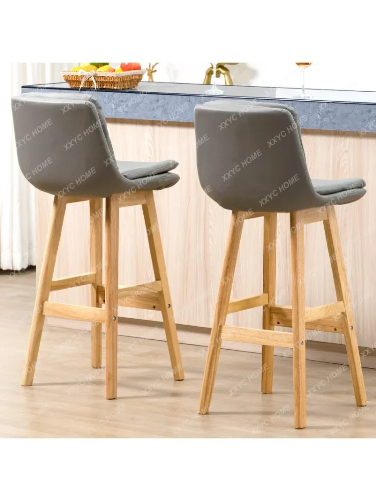 Solid wood bar chair Modern simple leather bar chair Light luxury home bar chair Designer high stool bar stool