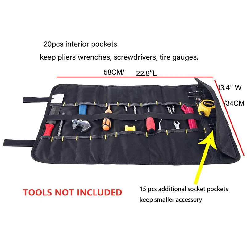 22 Pockets, Tool Roll Storage Box, Wrench Screwdriver Pliers Socket Canvas Bag, Eelectrician Men Use Storage Bag