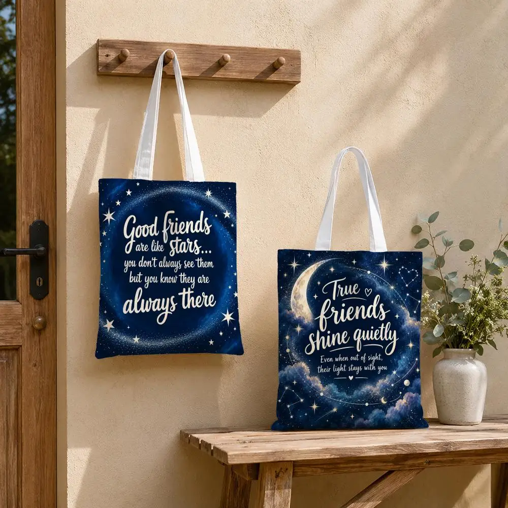 Good Friends Stars Storage Bags Large Structured Canvas Tote Bag Reusable Shopping Shoulder Bag Casual Handbag