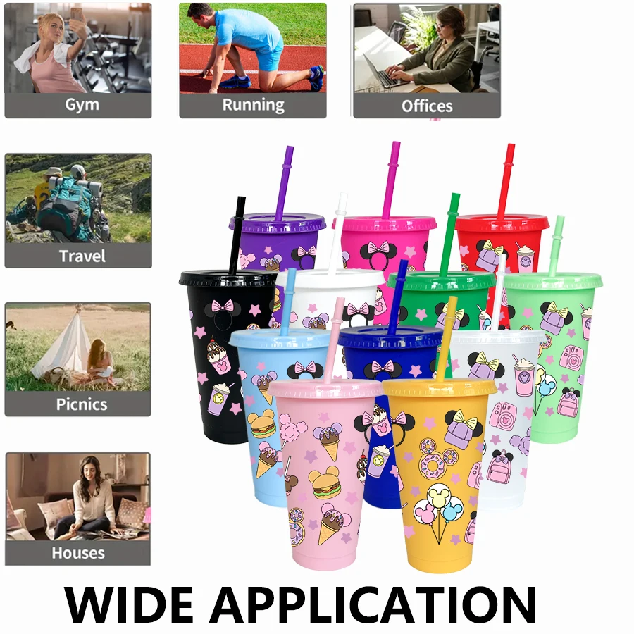 12 قطعة/الحزمة ديزني ميني دونات 26 أوقية متعدد الألوان كوب ماء بلاستيكي مجموعة مشروبات الحفلات عيد ميلاد/العودة إلى المدرسة هدية #2