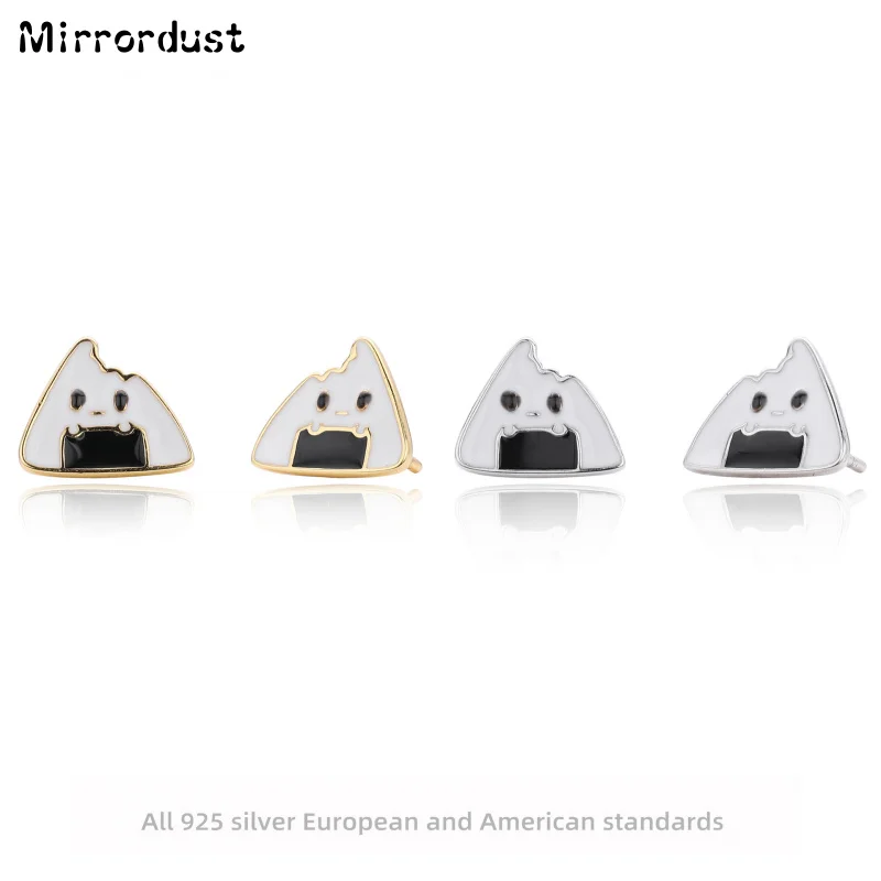 

【Mirrordust】s925 Серебряные мультяшные аниме в японском стиле, маленькие серьги с рисовыми шариками, креативные милые серьги в стиле капли масла для женщин