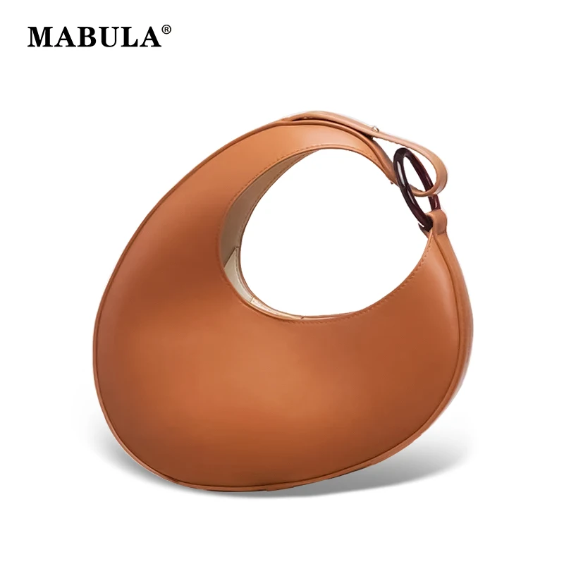 

MABULA PU Leather Solid Color Design Oval Shoulder Bag Women's Soft Handle Handbag Shopping Minimalist Hobo Half Moon Bag Purses