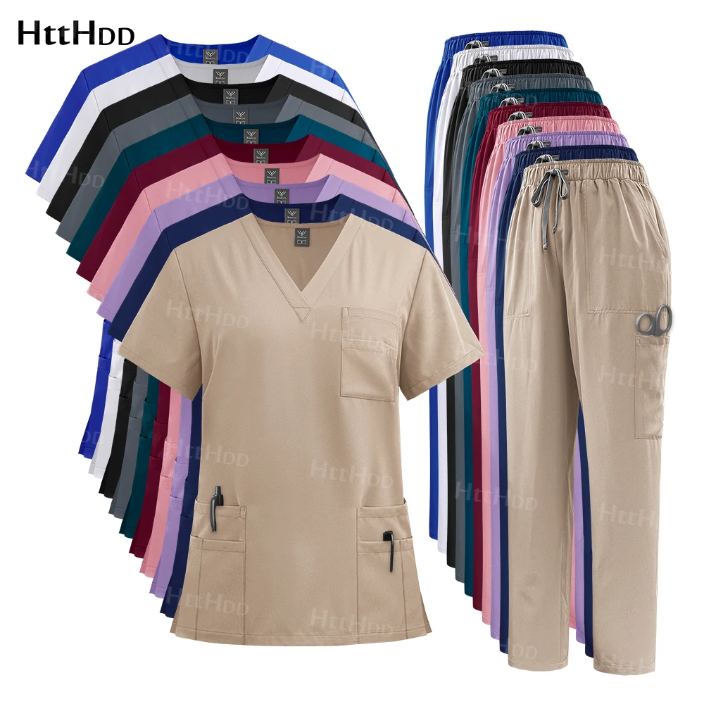 Scrub Sets Slim Fit Medical Scrubs Uniform Women Nursing Accessories Hospital Surgery Gowns Dental Clinic Beauty Salon Work Wear