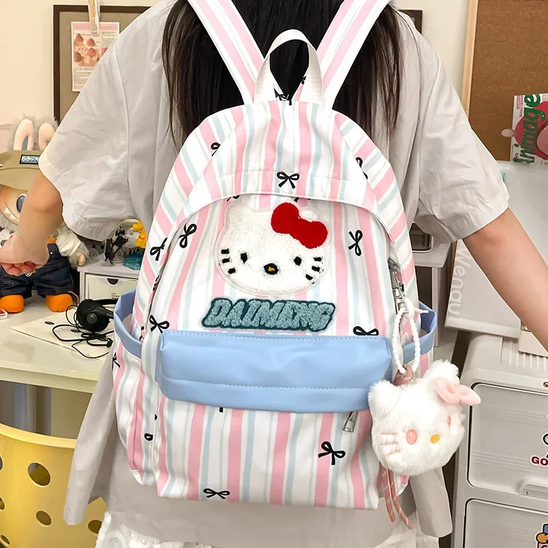 Рюкзак Hello Kitty's, новый клетчатый универсальный школьный рюкзак для мальчиков и девочек, легкие кавайные сумки для отдыха для женщин, аниме-фигурка