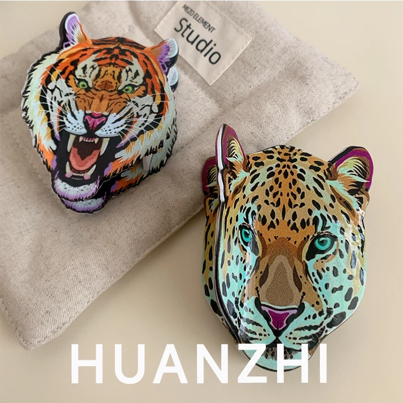 HUANZHI Colourful Exaggerated Tiger Leopard Head Grab Clip New Animal Shape Acrylic Shark Clip Wild Hair Accessories For Women