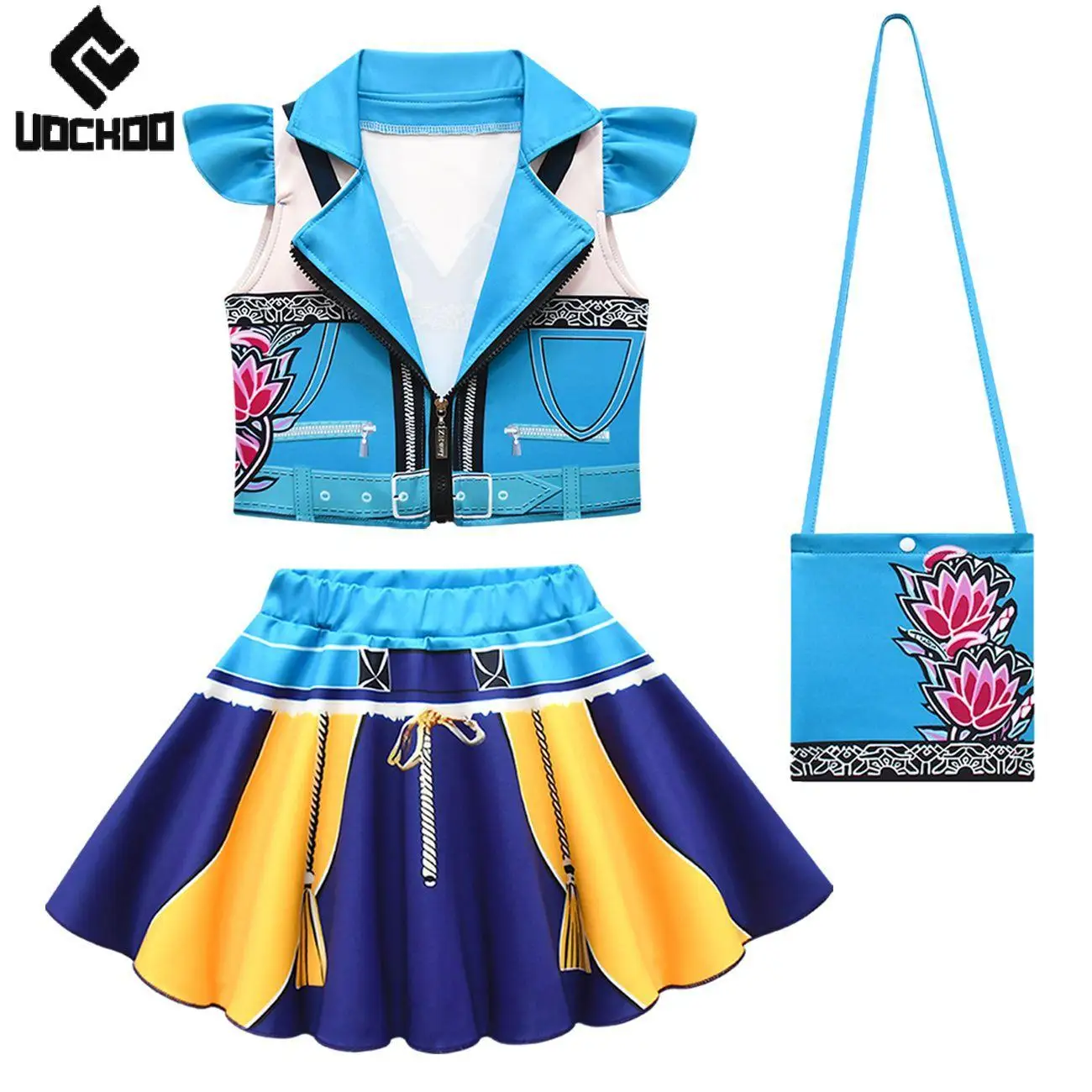

Blue Flying Sleeve Top Kpop Demon Hunters Vest Girl Halloween Cosplay Costume 3D Printing Anime Idol Stage Performance Outfit