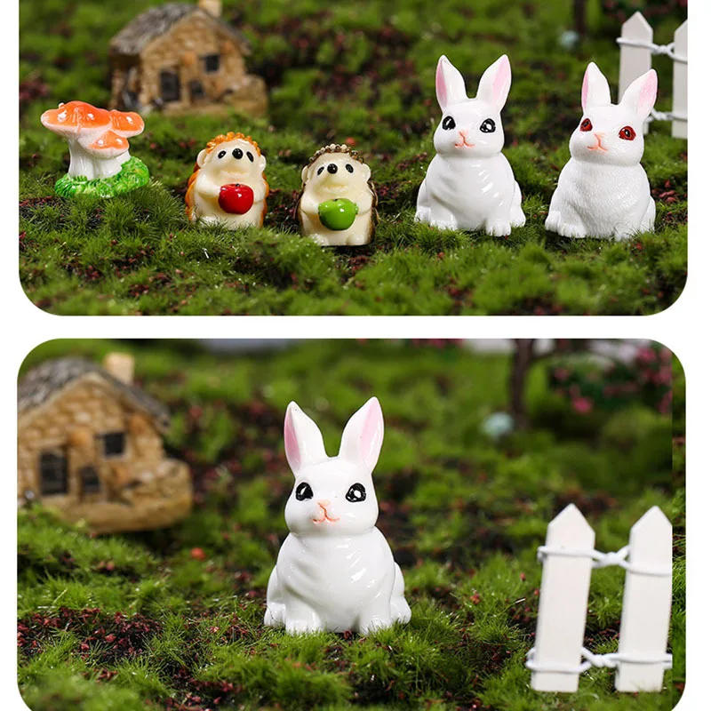 น่ารักเรซิ่นกระต่ายเครื่องประดับ Home Miniature ตกแต่งภูมิทัศน์ Mini เห็ด Hedgehog Miniature Figurines หน้าแรกตกแต่ง