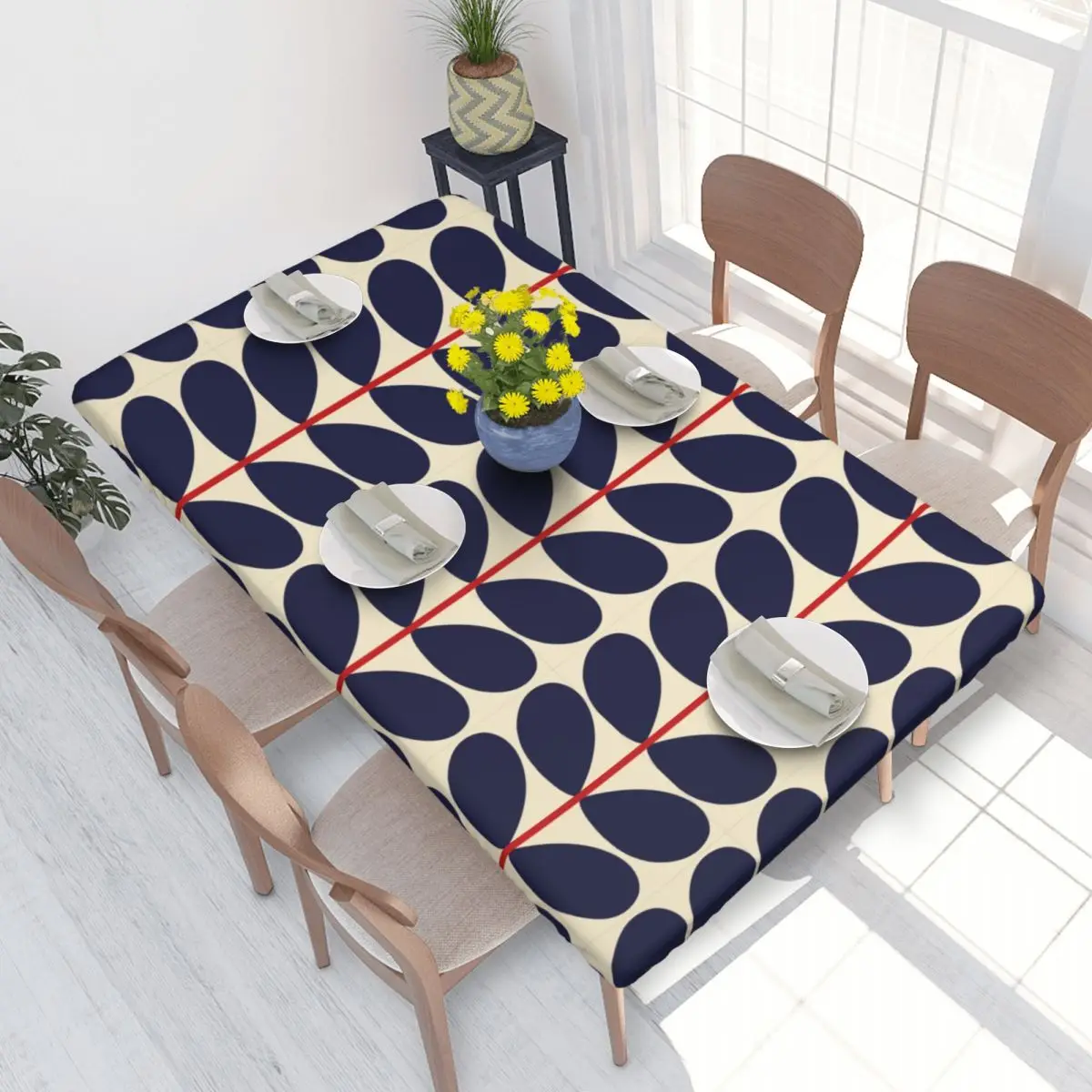 Custom Classic Solid Stem Print Navy Tablecloth Rectangular Waterproof Orla Kiely Table Cloth Cover for Dining Room 4FT