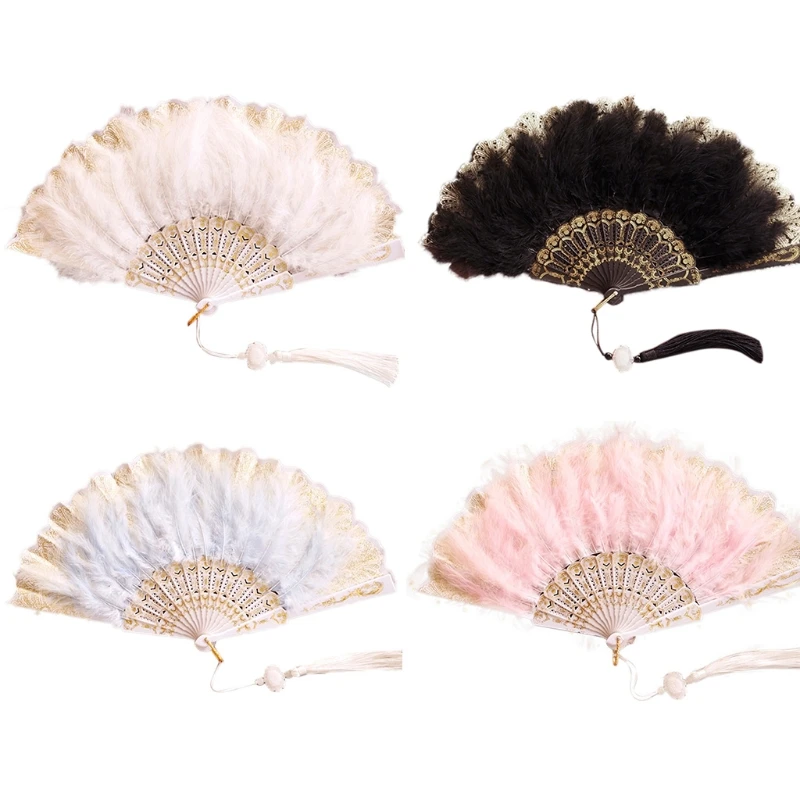 1 Pcs Japanese Lolita Black White Fan Lace Embossed Flower Wedding Favors Folding Hand Fans Fan Tea Party Feather Fan