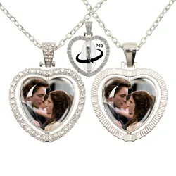 Twilight Movie Glass Heart Pendant Double Sided Necklace 360 Degree Rotation Men Women Fashion Accessories Jewelry Gift