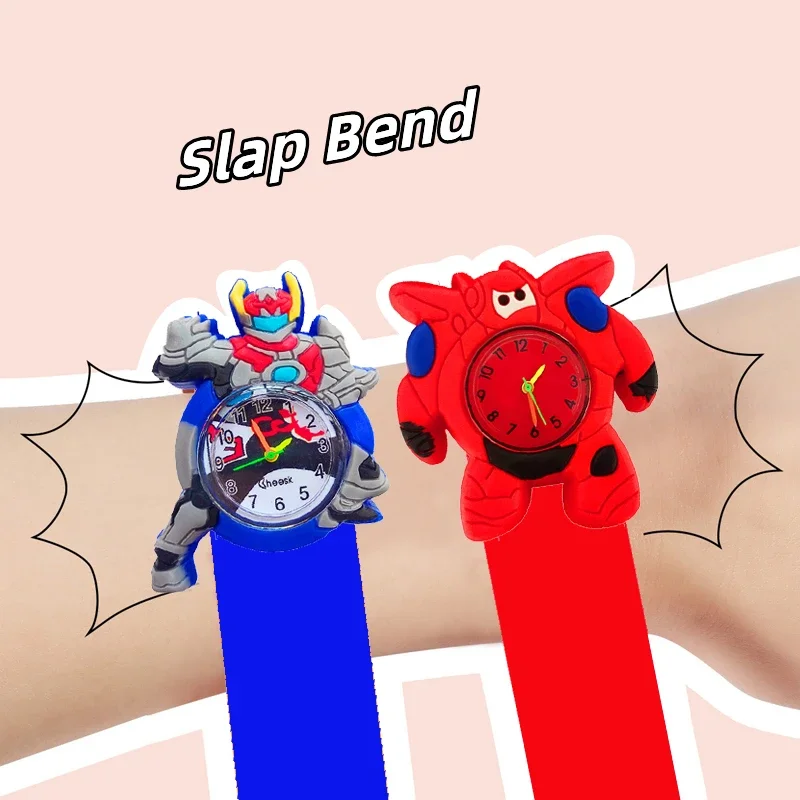 Pink Girls Watches for Children Birthday Gift Cartoon Mech Warrior Boys Watches for Kids Learn Time Toy Slap Bracelet Baby Clock