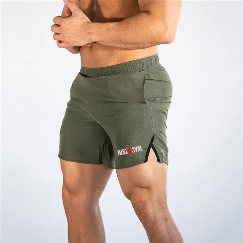 Polyester Mens Running shorts Quick Dry Athletic Gym Workout Stretching With Zipper Pockets Elastic Waistband Side Split Fitness