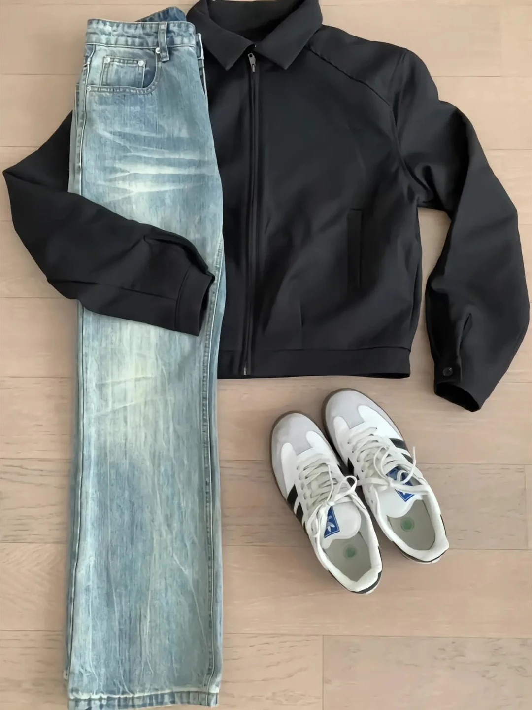 

Cleanfit Adstrative Jaet And Waed Straight Leg Jeans Men's Autumn Faion Set Casual Sportswear Long Sve Long Pants