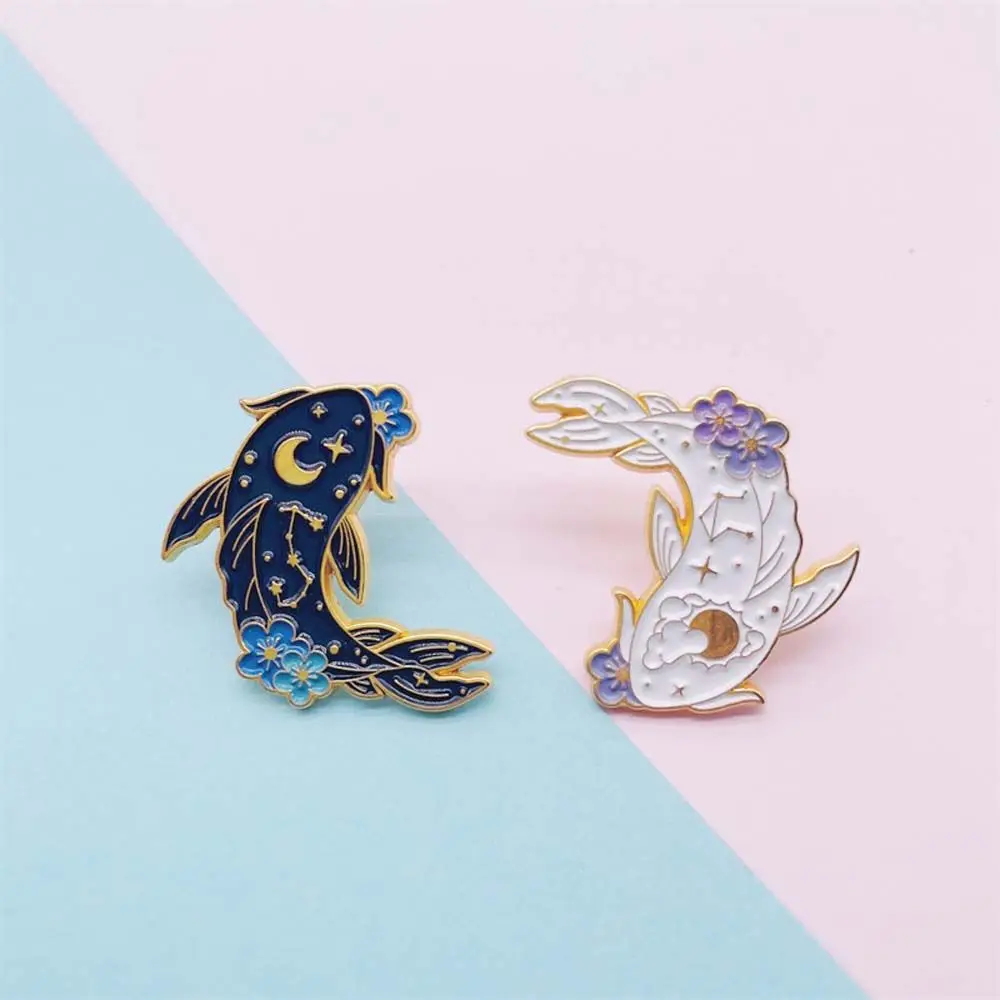 Épingles en émail de dessin animé pour femmes, fleur animale mignonne, poisson, carpe Koi noire et blanche, ensemble de broches en alliage, accessoires d'insigne, cadeau de bijoux pour enfant