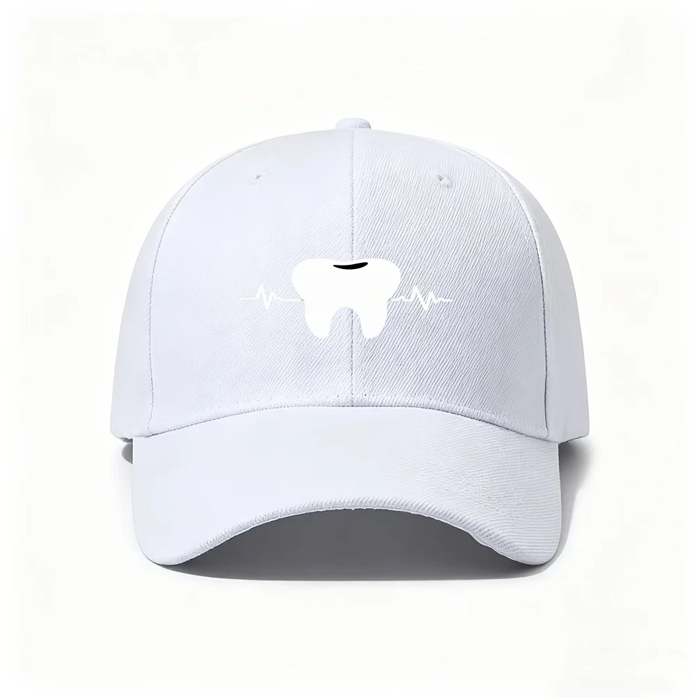 1pc Dental Heartbeat Print Baseball Cap, Cute Tooth ECG Pattern Hat, Casual Dentist Style Cap Sweet Dental Professional