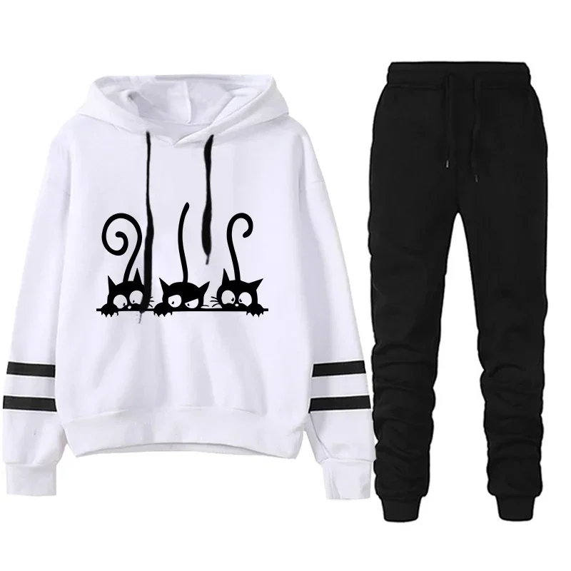 Hoodies Outdoor Autumn Winter Quality Daily Women Tracksuit Casual Single Piece Stripe Sweatshirt and Sweatpants Comfort Jogging